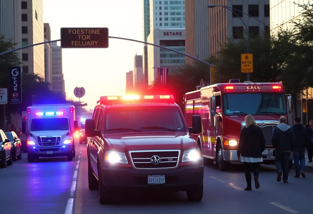 Scene of a traffic incident in Austin with emergency responders.