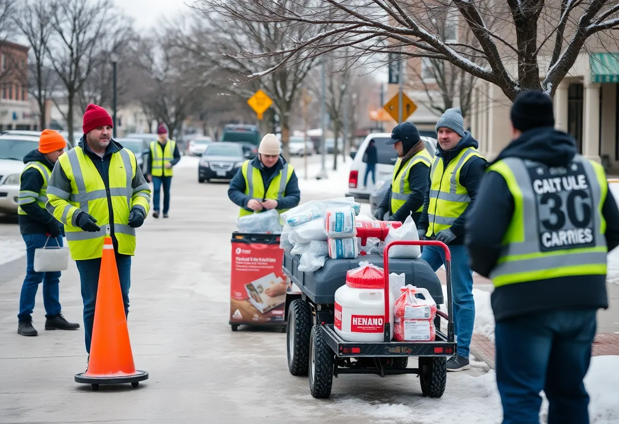 City workers preparing roads for winter weather in Austin, Texas