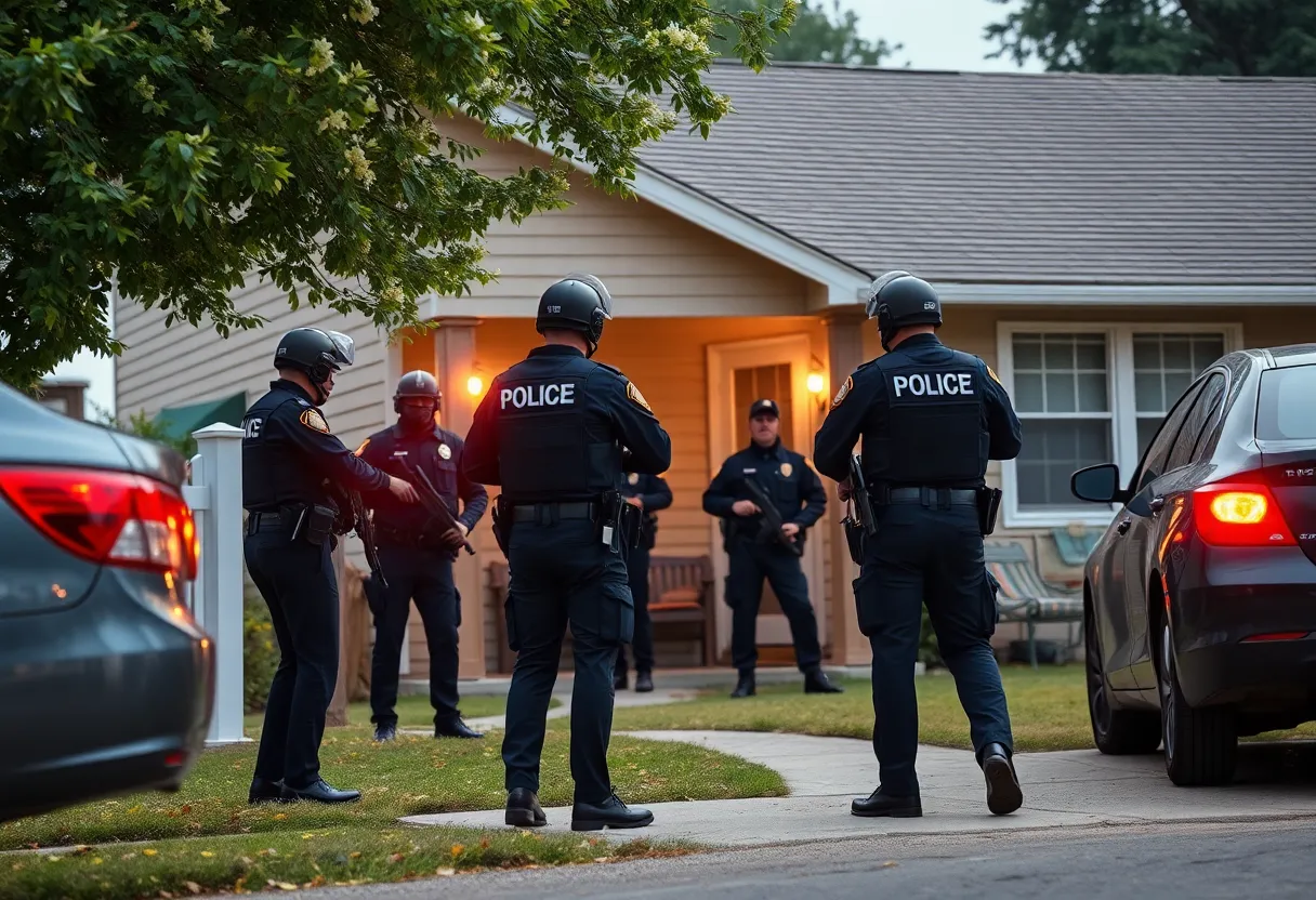 Police officers conducting a drug raid in Austin