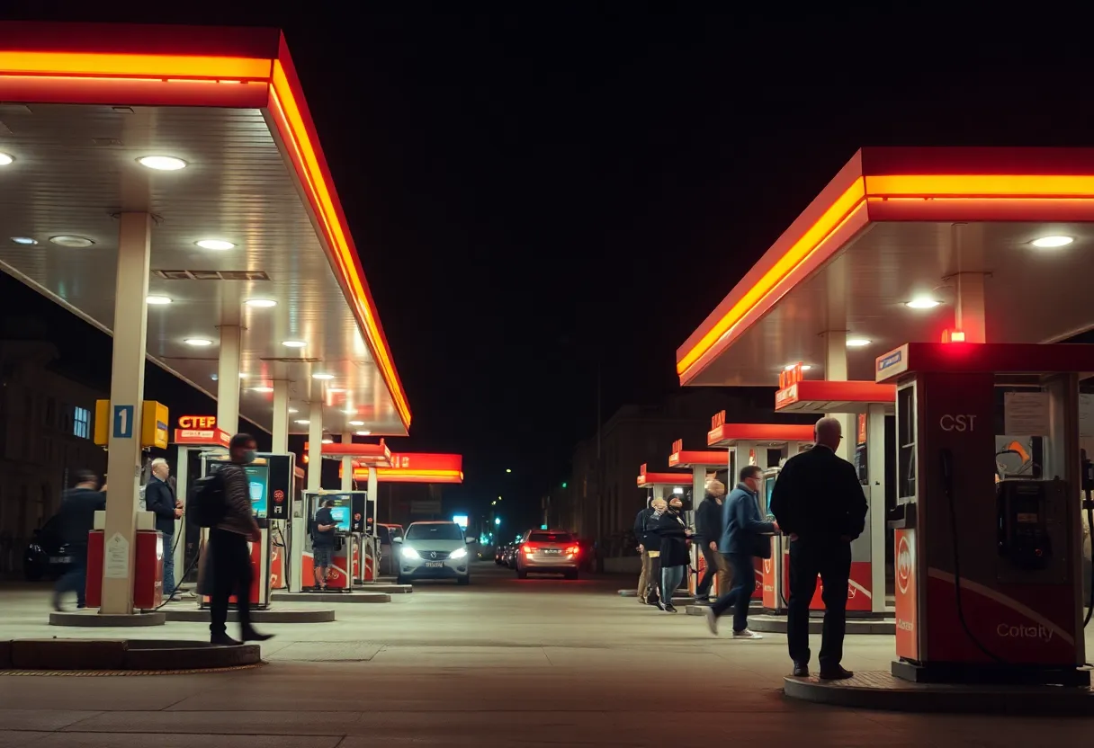 Emergency response at a gas station in Austin at night.