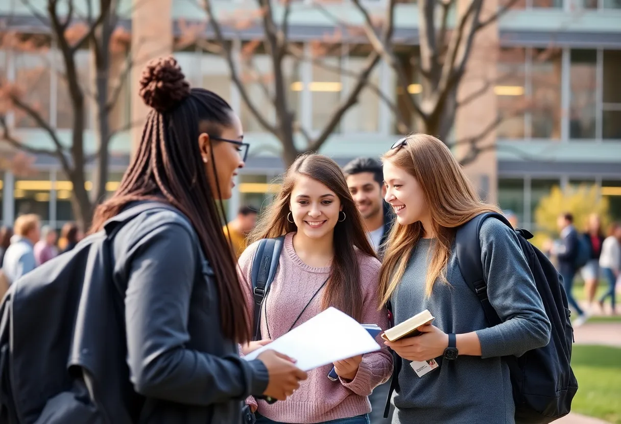 Students engaging in academic activities on a university campus