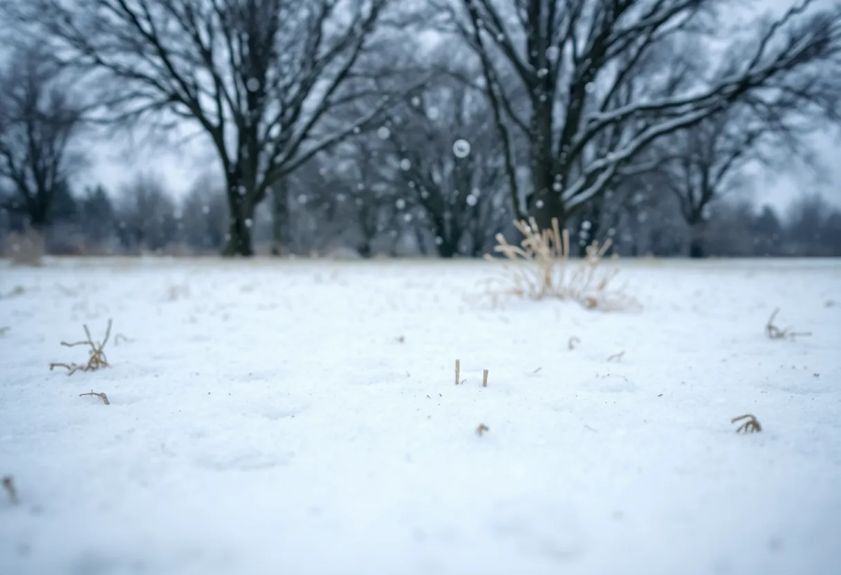 Winter scene in Texas with graupel and snow.