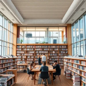 Interior of John Chase Architecture and Planning Library at UT Austin