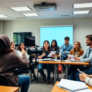 Students engaging in a filmmaking class at the University of Texas at Austin.
