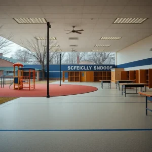 Empty playground and classrooms at Valley View Elementary