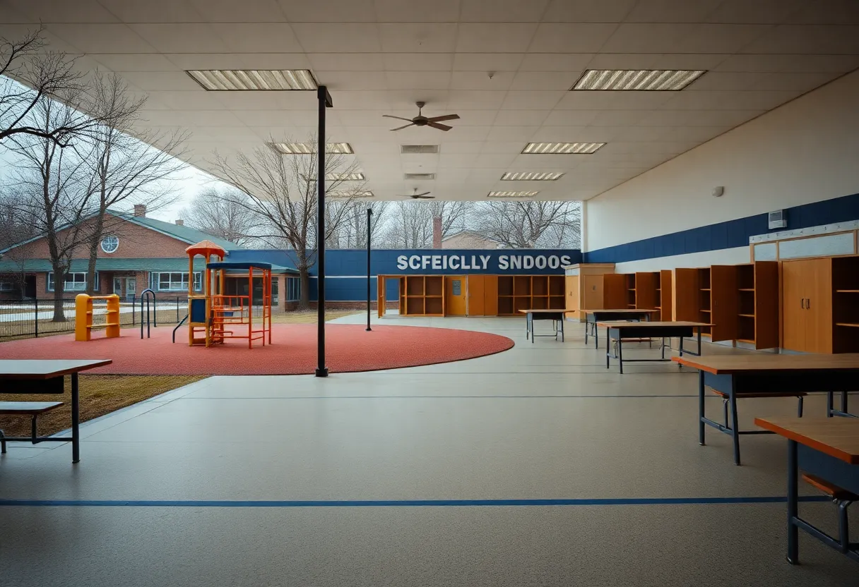 Empty playground and classrooms at Valley View Elementary