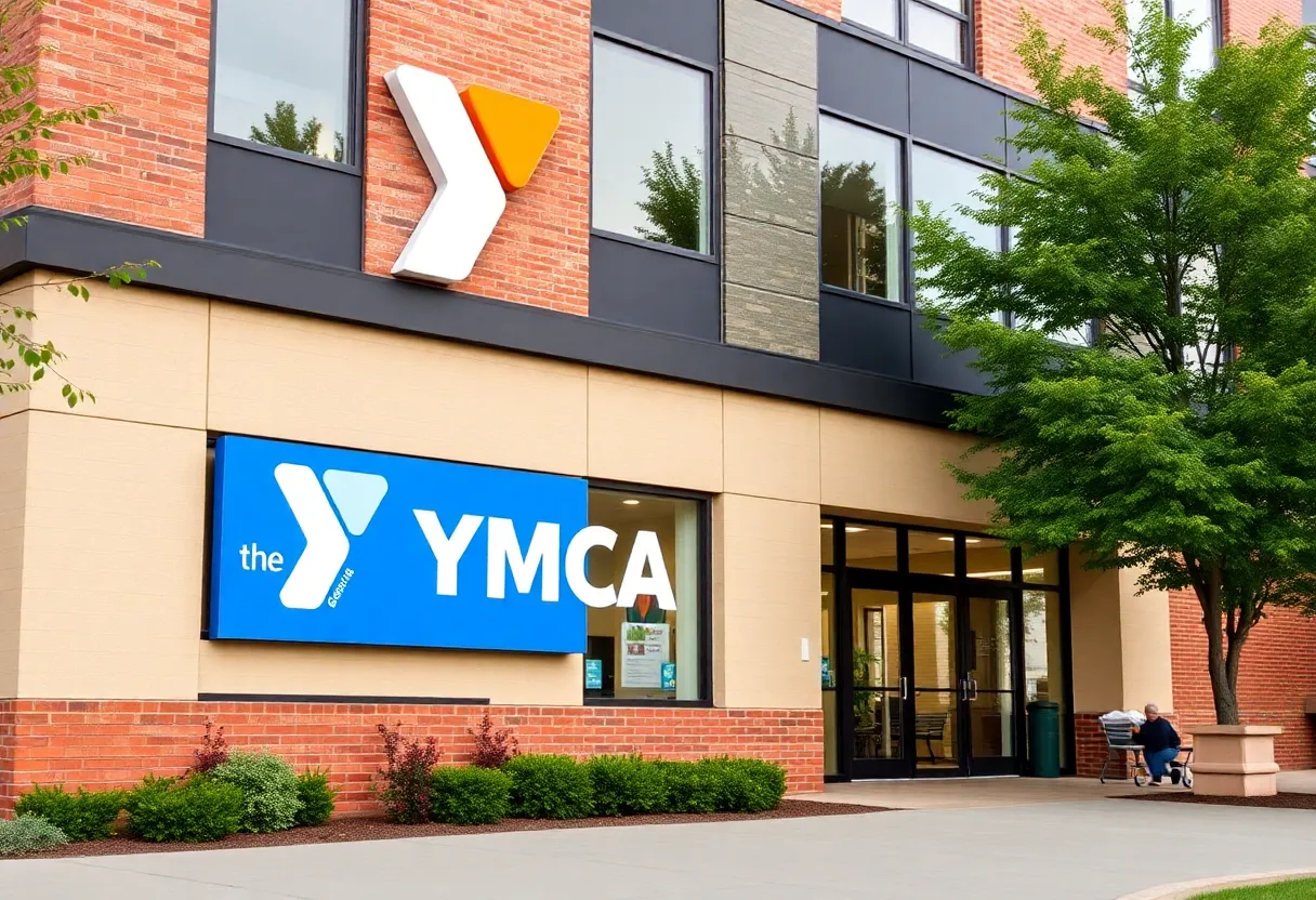 YMCA logo on an office building representing collaboration with Austin ISD