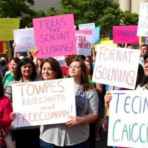 Parents and teachers rallying at the Texas Capitol for school funding.