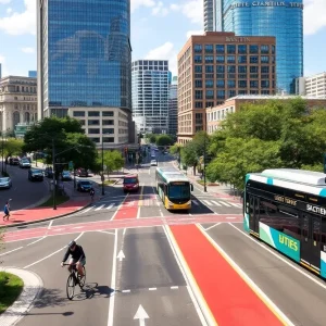 Improvements in downtown Austin mobility with bike lanes and pedestrian pathways.