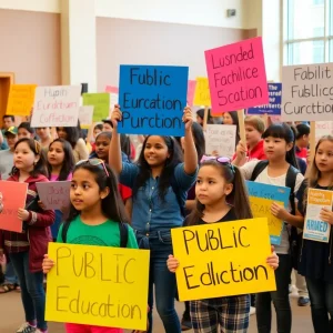 Families and students rallying for public education in Austin