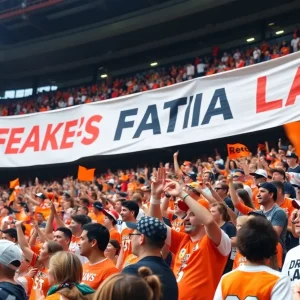 Fans celebrating at the University of Texas Fan Fest