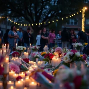 Community vigil in memory of Nicholas Taylor with candles and flowers
