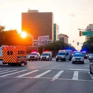 Emergency vehicles at the scene of a shooting in Austin, Texas.