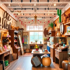 Interior view of the Pleasing Saloon pop-up shop with themed decorations