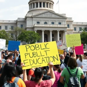 Protesters advocating for public education outside the Texas State Capitol