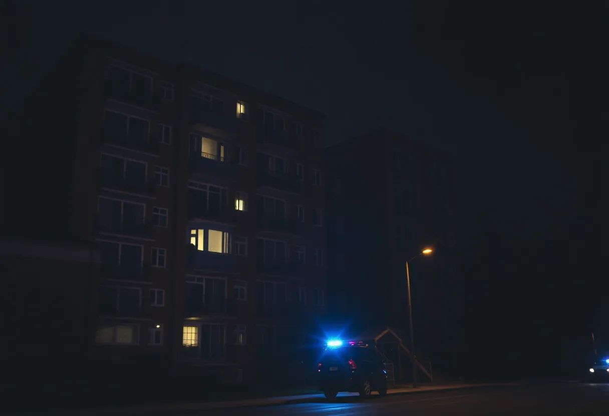 Police lights at an apartment complex scene