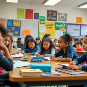 Diverse students in an Austin classroom engaging in educational activities