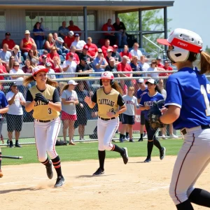 Bowie High School softball players in action during a game