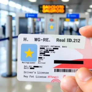 An example of a Real ID next to a standard driver's license in an airport setting