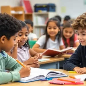 Students engaging in a classroom environment representing school accountability.