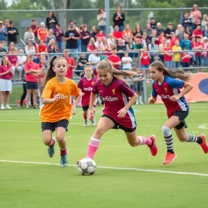Girls participating in a flag football tournament in Austin