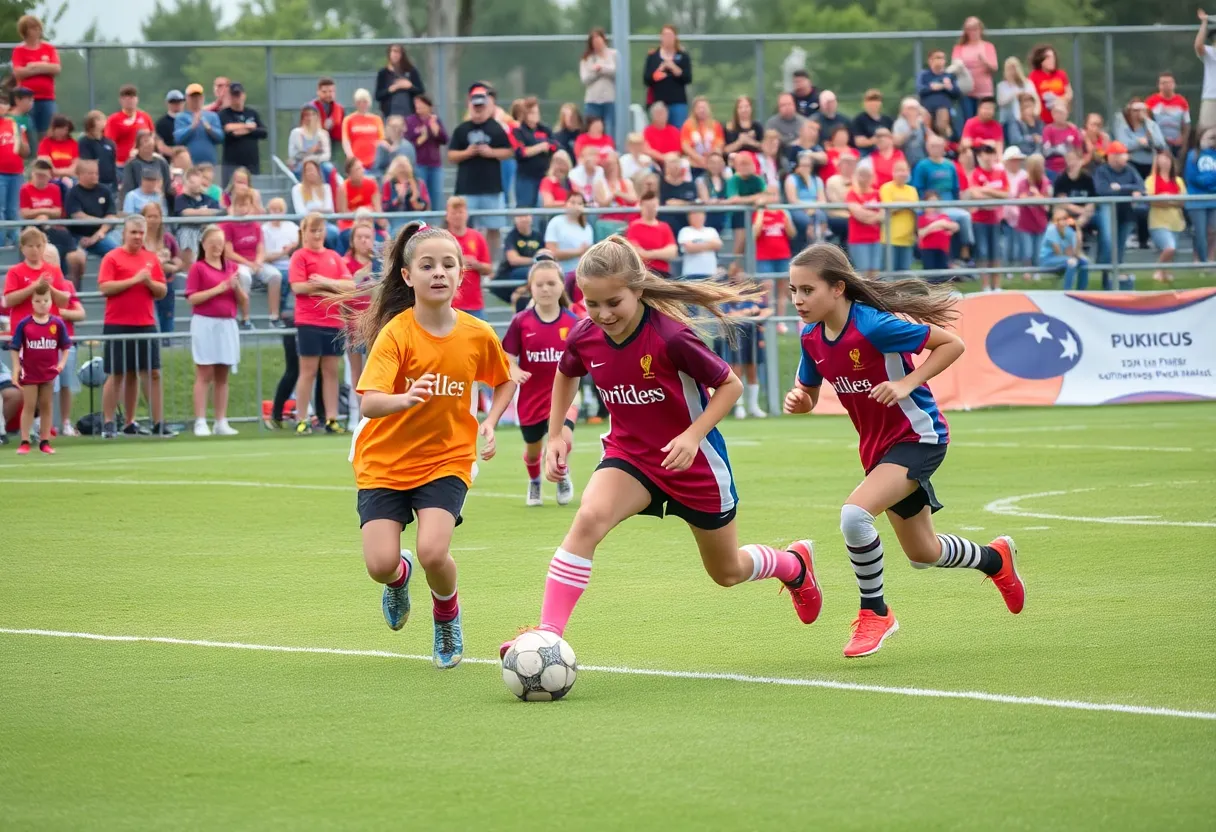 Girls participating in a flag football tournament in Austin
