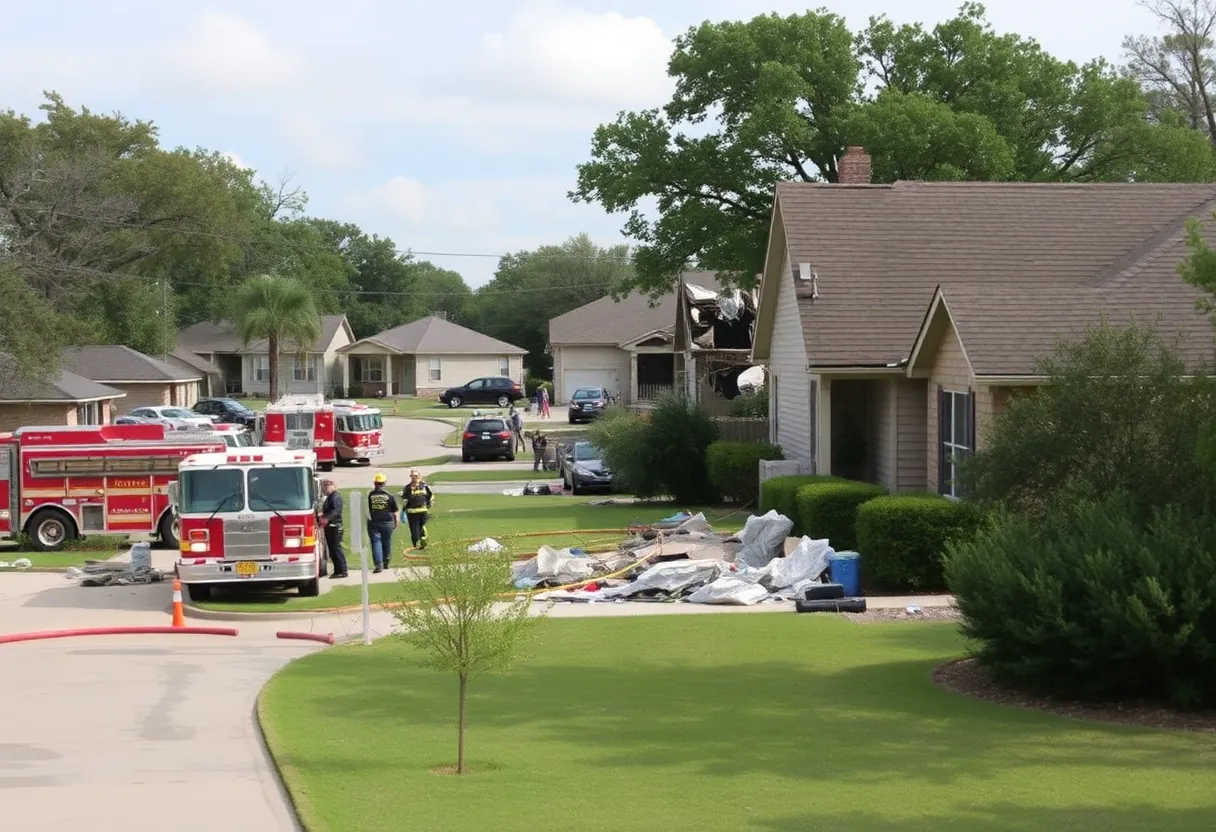 View of damaged houses following a house explosion in Austin