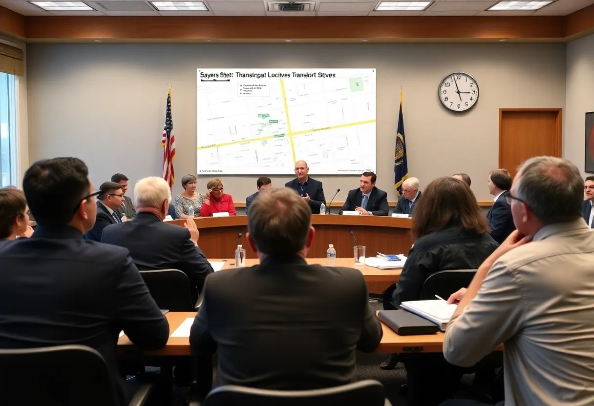 Community members discussing urban transportation at a city council meeting.