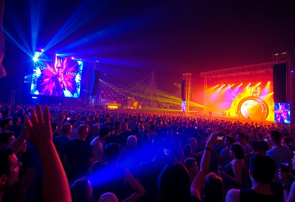 A lively concert crowd at a Billie Eilish performance