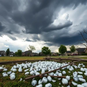 Large hailstones on the ground after storms in Central Texas