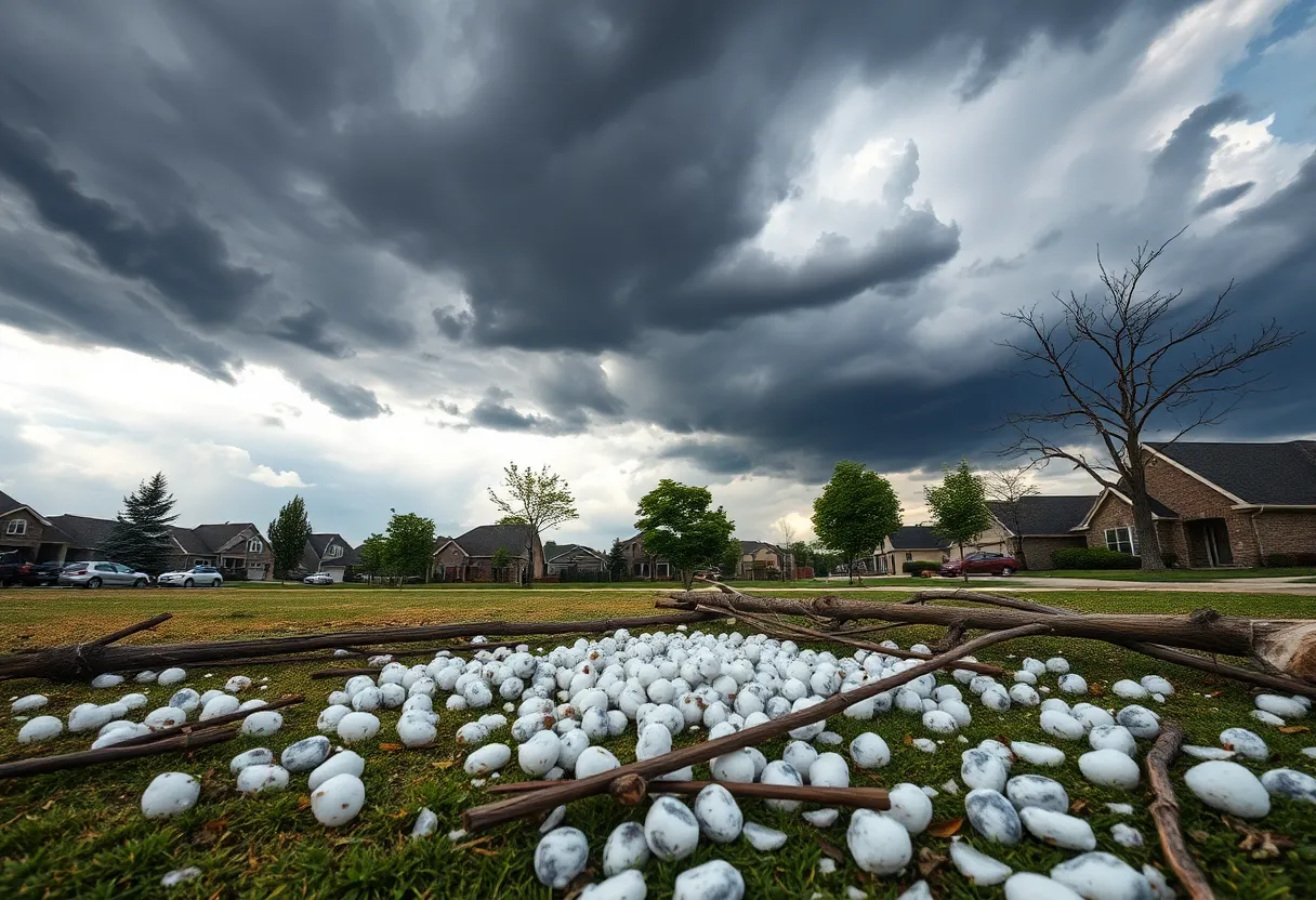 Large hailstones on the ground after storms in Central Texas