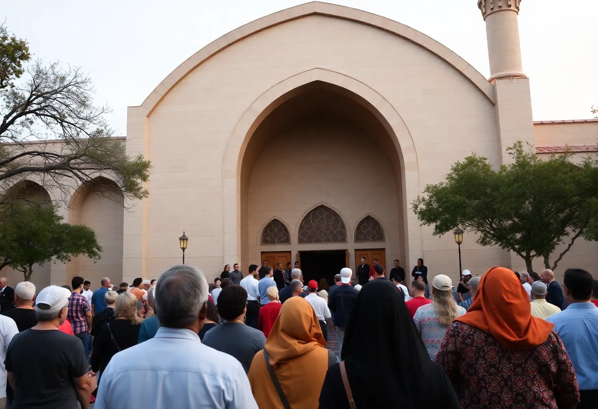 Community members gathering at an Islamic mosque in Austin