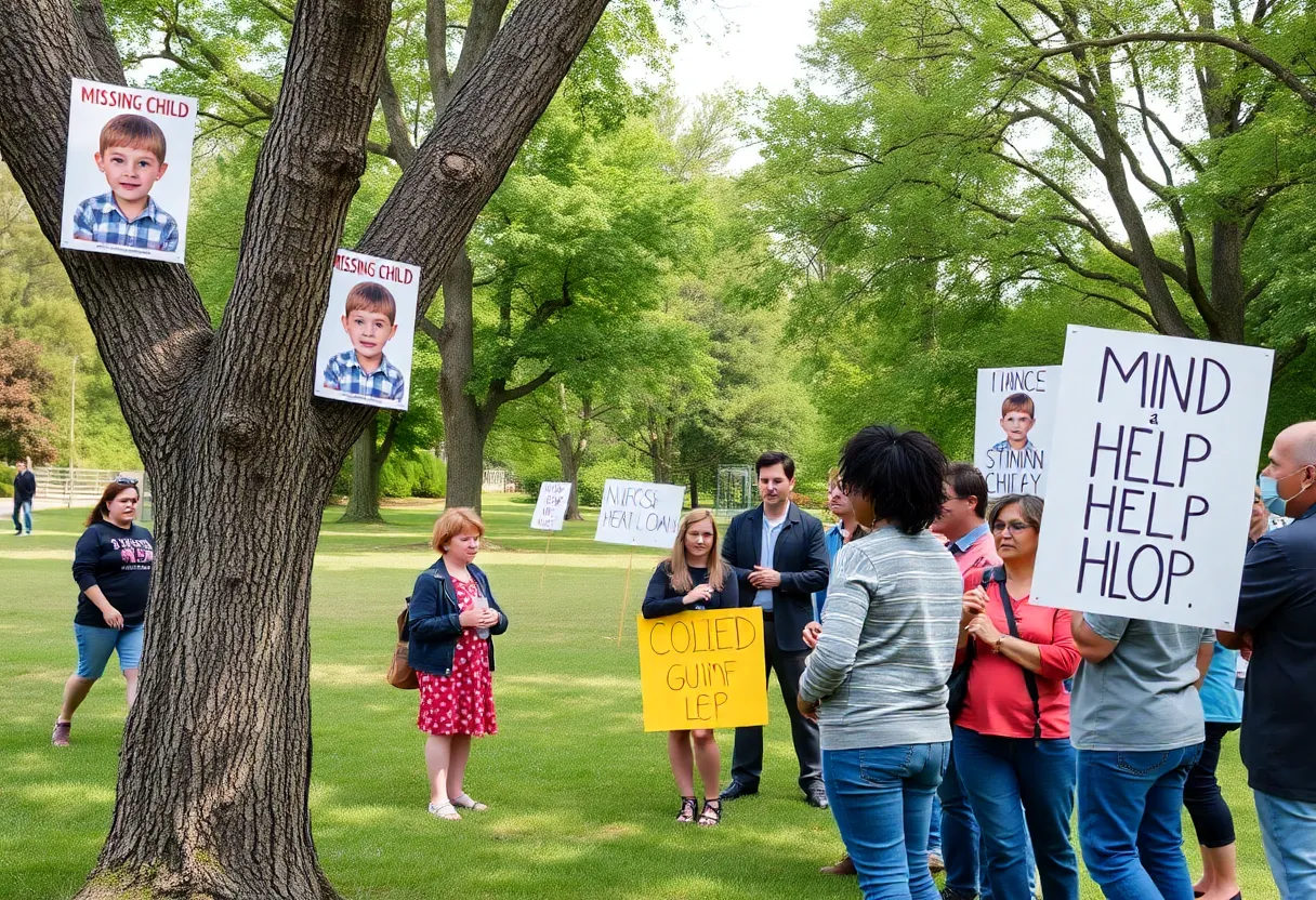 Community members looking for a missing child