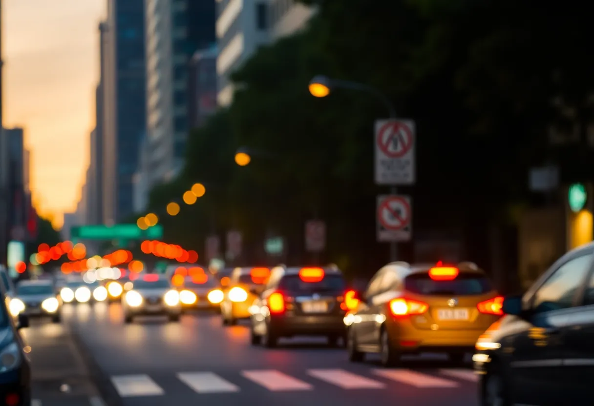 Busy downtown Austin street at dawn