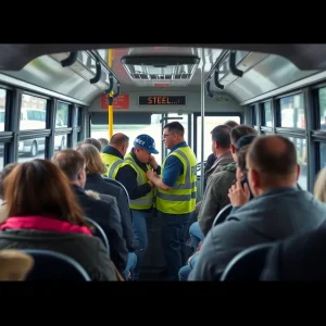 Emergency responders at the scene of a homicide investigation on a bus in Austin