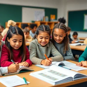 Diverse students engaging in personalized learning activities in an inclusive classroom.