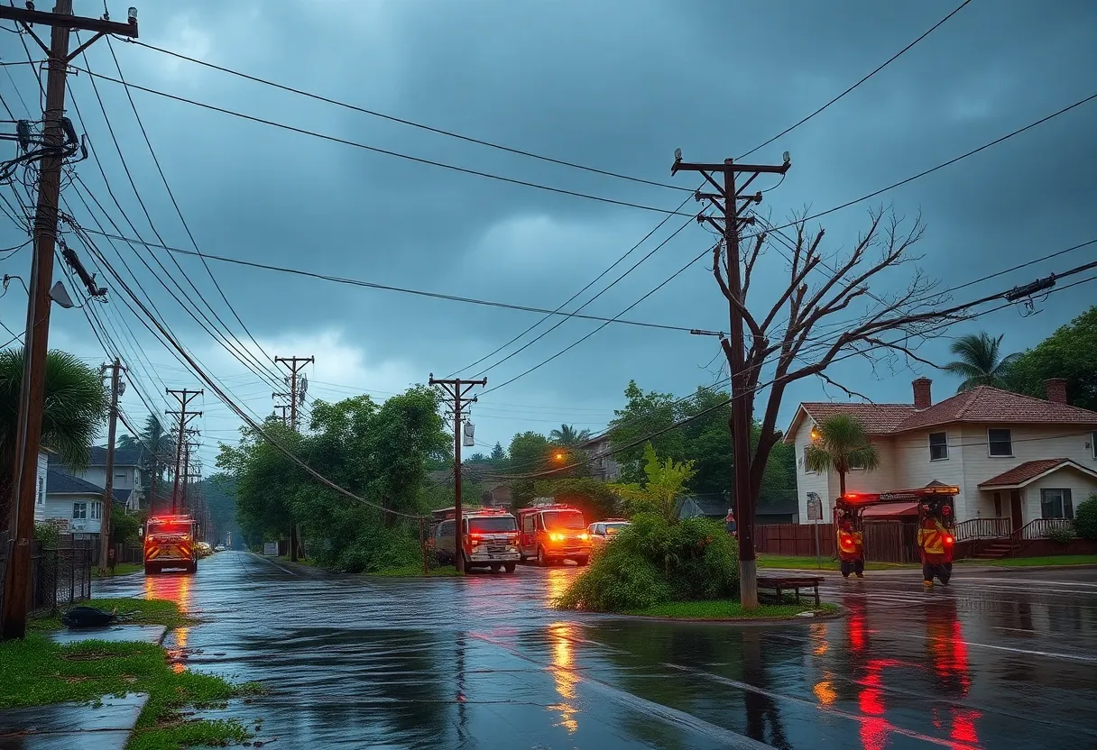 Damage caused by hailstorm in Central Texas with downed trees and powerlines