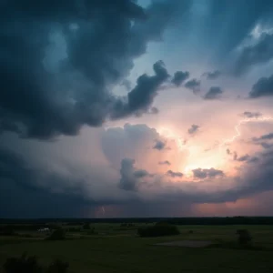 Dark storm clouds over Texas landscapes indicating severe weather