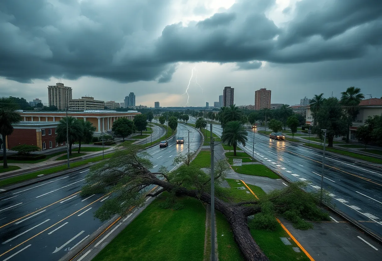 Flooded road in Austin during severe thunderstorms