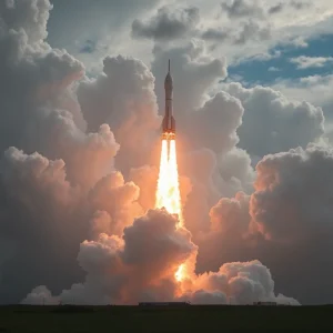 Futuristic rocket launch depicting SpaceX's ambitions for space exploration.