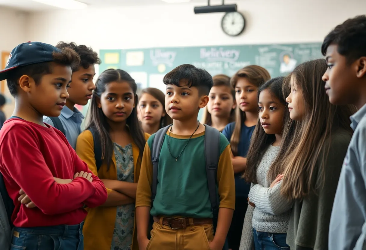 Students participating in a moment of reflection in a classroom