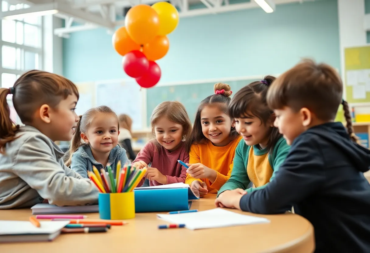 Children and educators celebrating at Summit Elementary School
