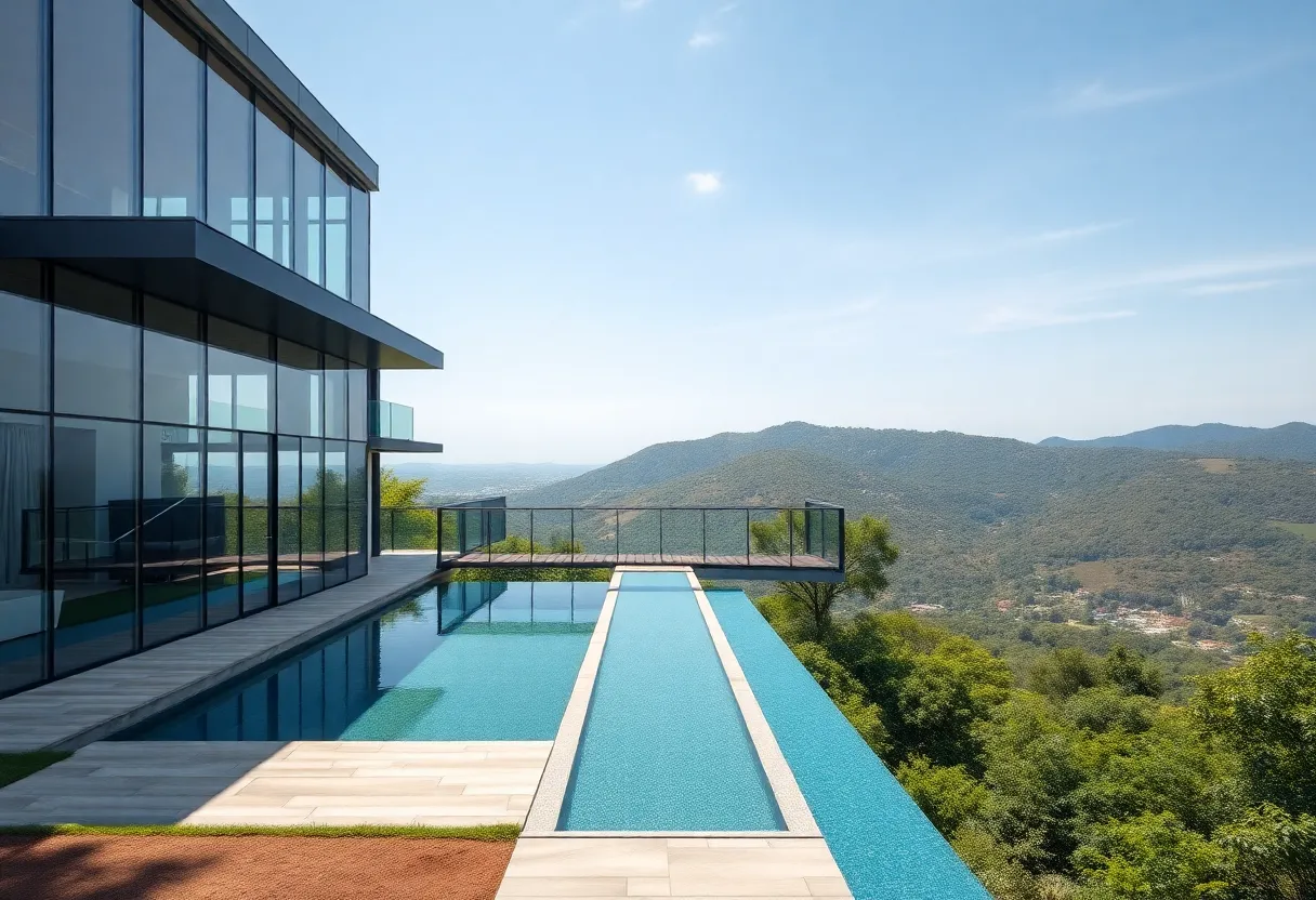 Aerial view of the Terrace Mountain Residence with stunning architecture
