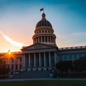Texas Capitol building with sunset in the background
