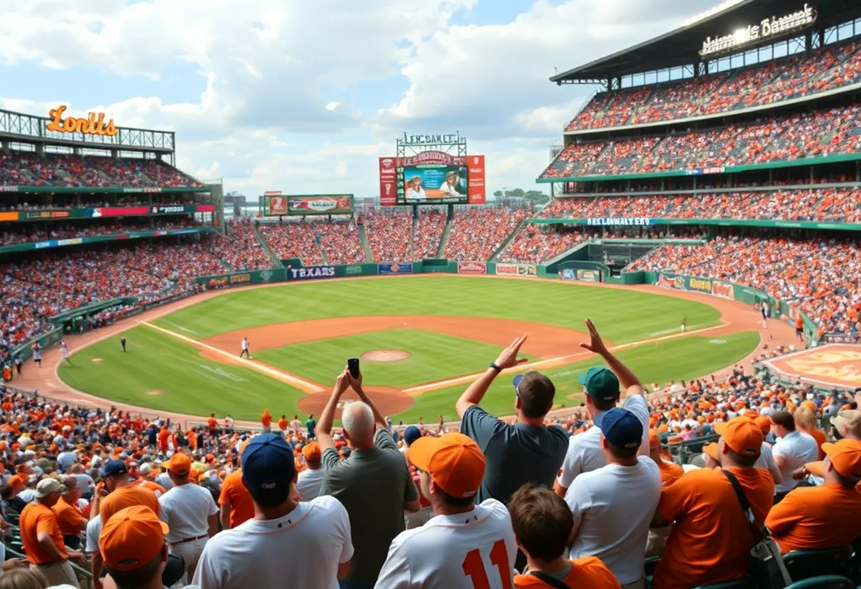 Crowd cheering for Texas Longhorns baseball team during NCAA tournament