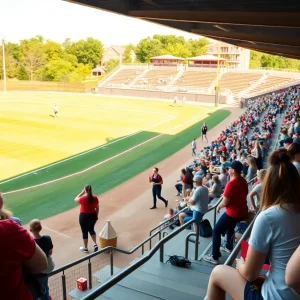 Texas Longhorns celebrating their super regional win on the field