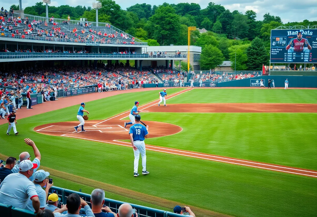 Texas Longhorns players celebrating after a victory during a baseball game