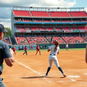 Texas Longhorns in action during the Women's College World Series qualifier