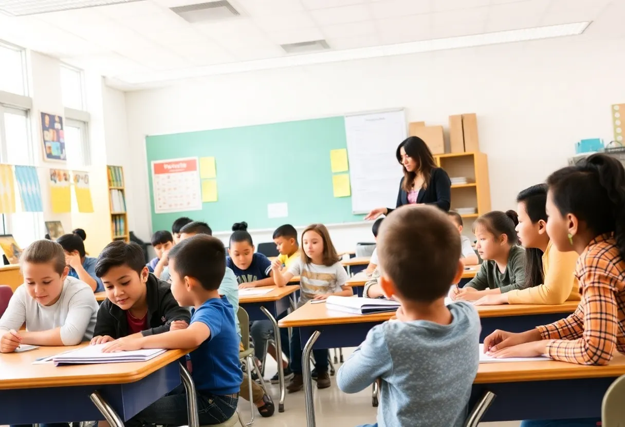 Classroom with students and teacher in Texas school