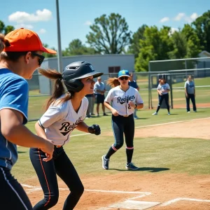 Texas softball players celebrating during a game